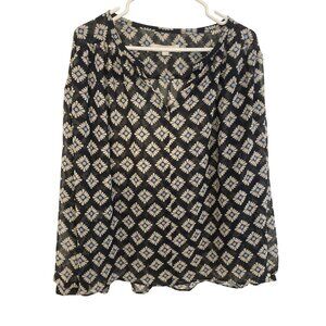 Ann Taylor Loft Black Floral Print Long Sleeve Blouse Womens Size Large